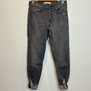 Zara Exposed Button Fly Grey Skinny Jeans